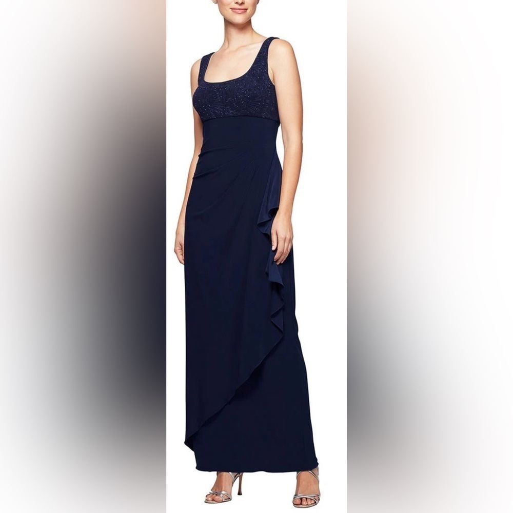 NWOT Alex Evenings Size 10 Glitter Jacquard Knit & Matte Jersey Gown